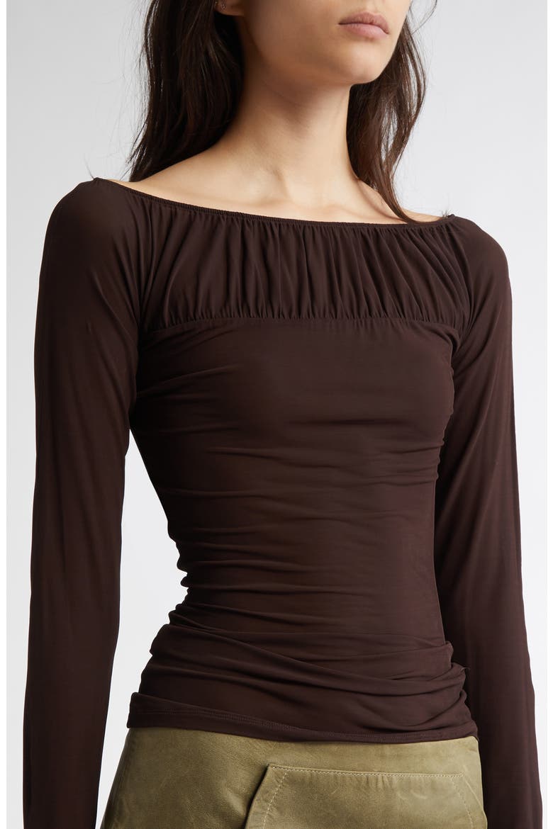 Azucar Shirred Bateau Neck Knit Top, Alternate, color, BROWN