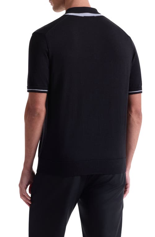Bugatchi Three Button Merino Wool & Silk Polo In Black