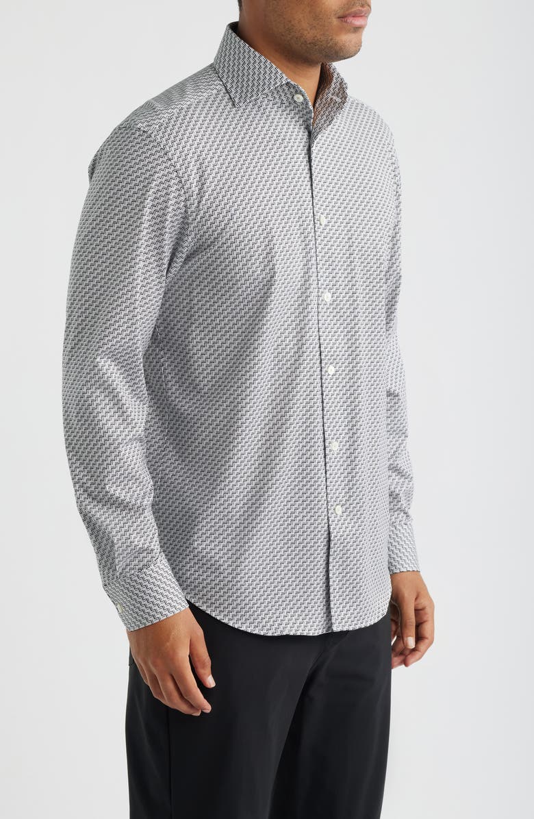 Bugatchi Devon OoohCotton<sup>®</sup> Geometric Print Long Sleeve Button-Up Shirt, Alternate, color, Platinum