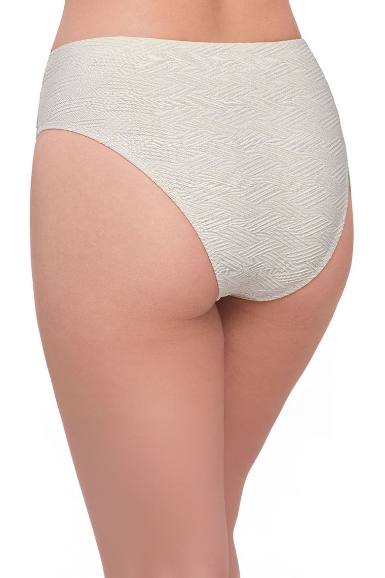 Smoothing and Sculpting Basket Weave Cinch Front High Cut Bikini Swimsuit Bottoms, Alternate, color, Bone Basket Weave
