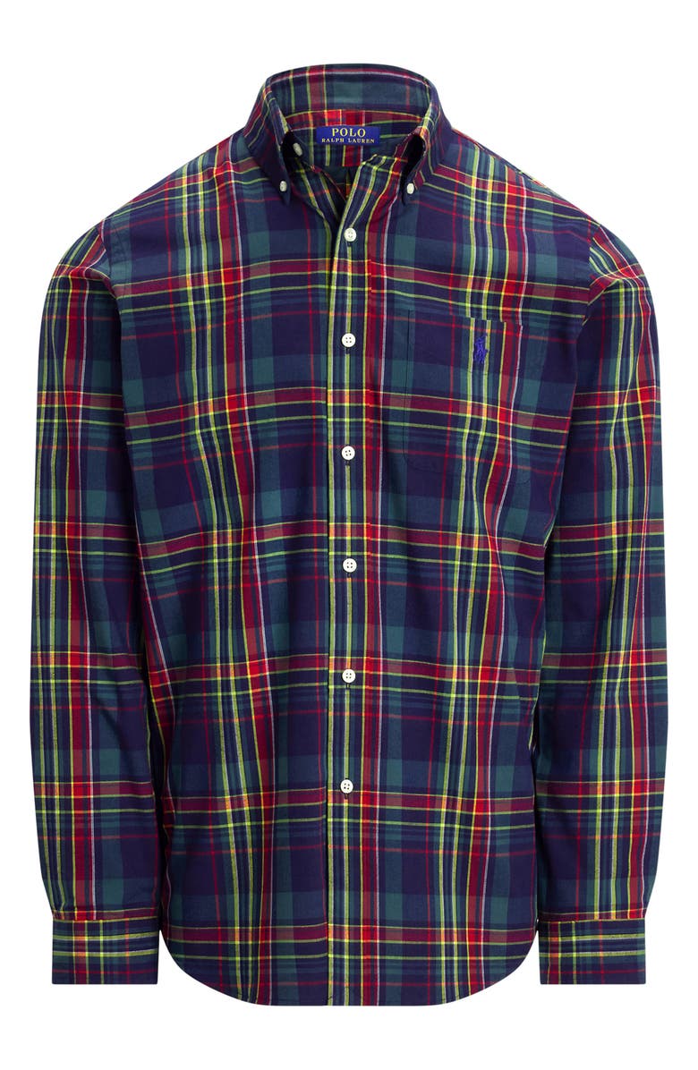 Polo Ralph Lauren Madras Plaid Performance Button-Down Shirt, Alternate, color, Navy Red Multi