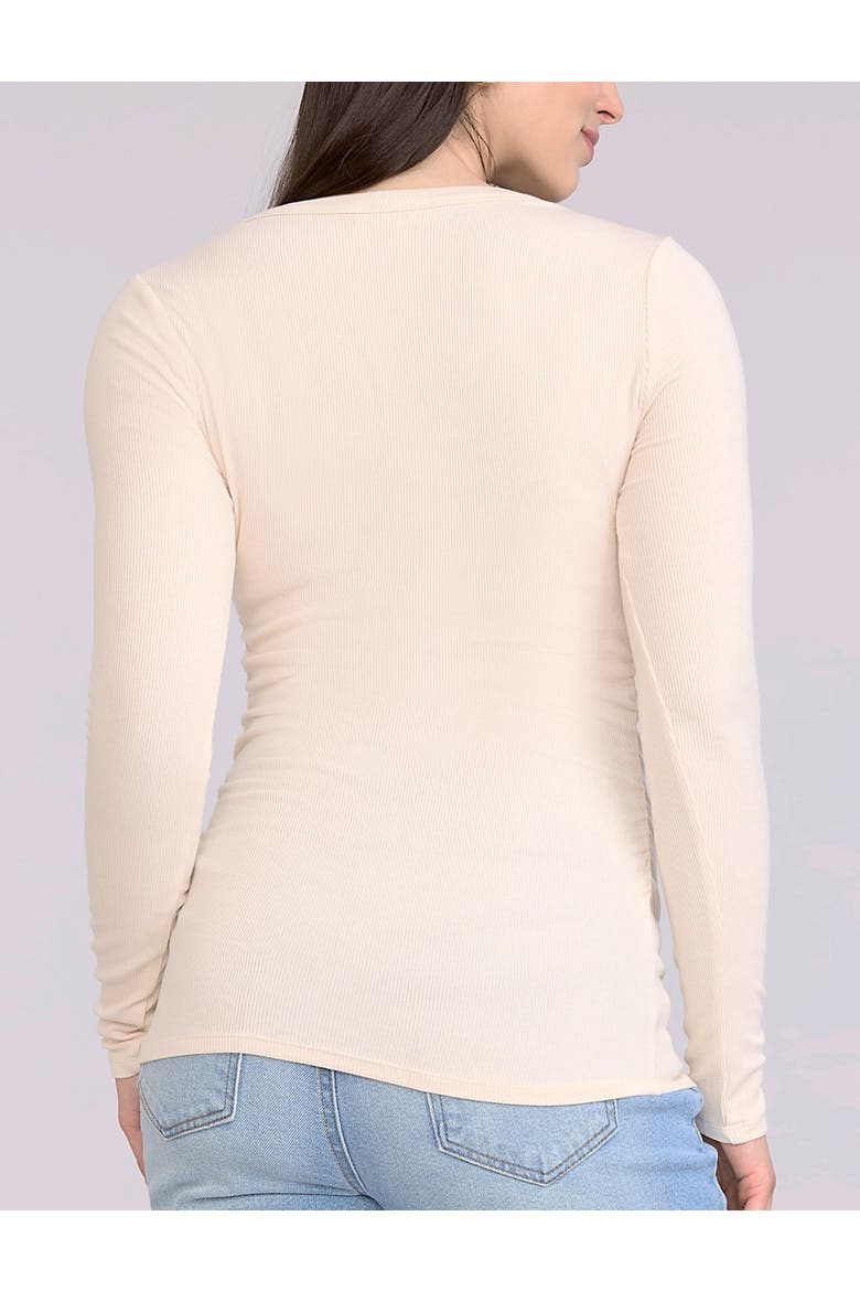 V-Neck Side-Ruched Long Sleeve Henley Tee, Alternate, color, Whitecap Grey