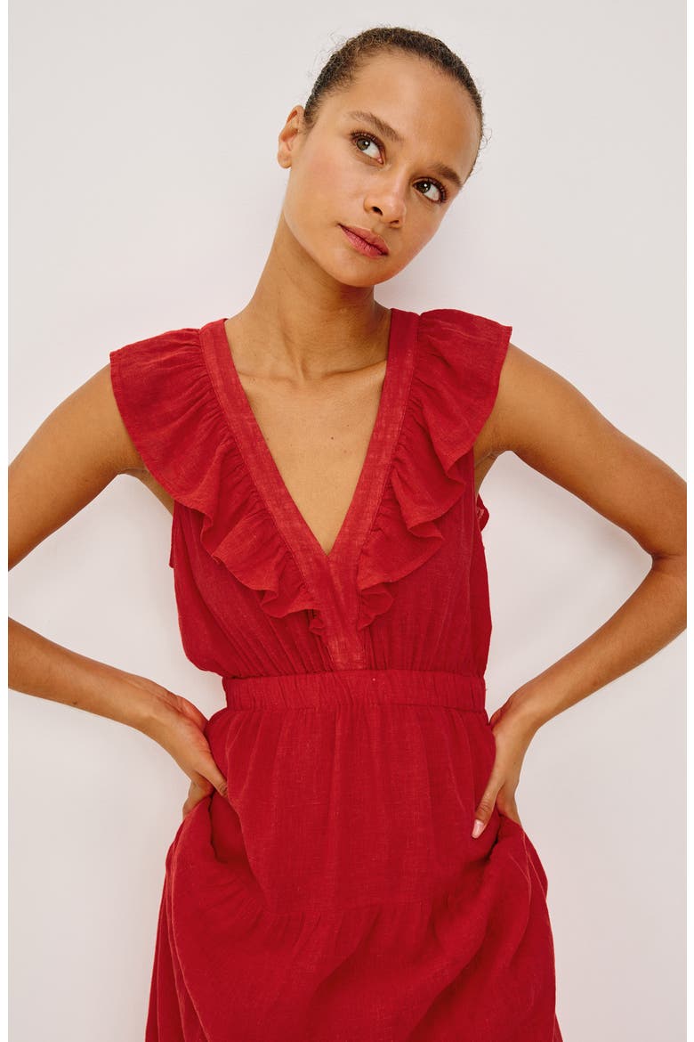 Beaux Linen Blend A-Line Dress, Alternate, color, TOMATO