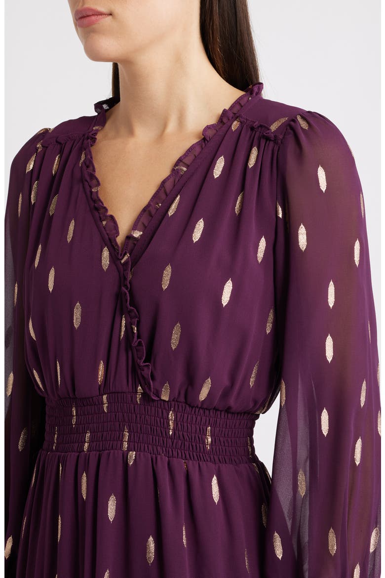 Metallic Fleck Long Sleeve Tiered Dress, Alternate, color, MERLOT