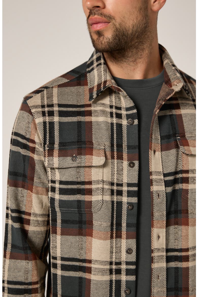 Generation Plaid Stretch Flannel Button-Up Shirt, Alternate, color, PETROL NAVY