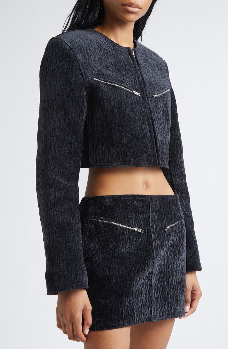 Alexander Wang Bubble Grain Velvet Crop Jacket, Alternate, color, Black