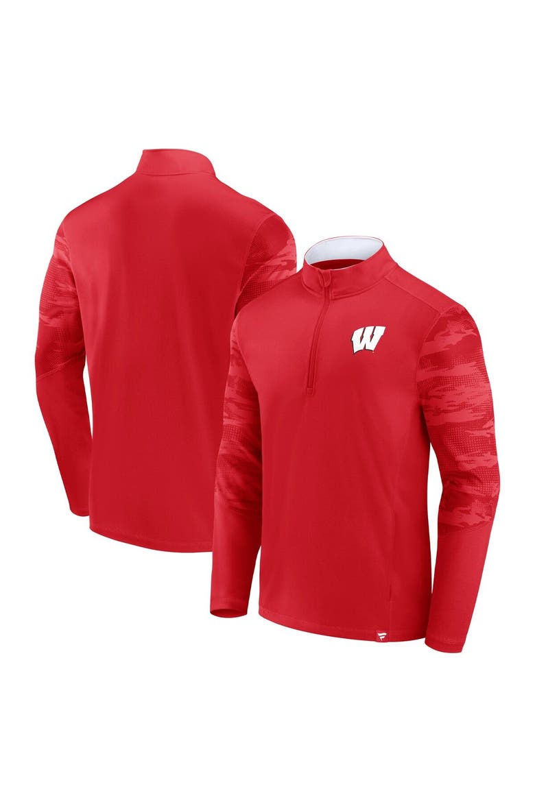 Men's Fanatics Branded Red/White Wisconsin Badgers Ringer Quarter-Zip Top, Main, color, Red