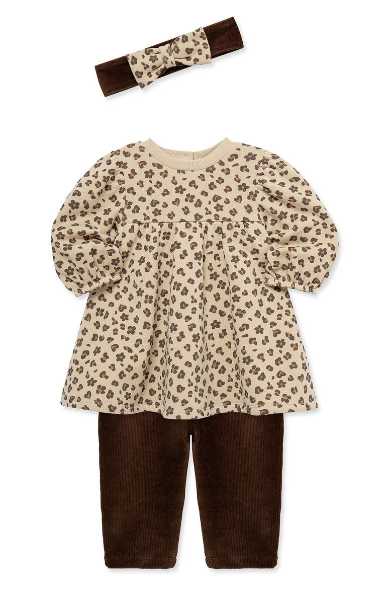 Kids' 3-Piece Leopard Sweatshirt Dress, Leggings & Headband Set, Alternate, color, TAN