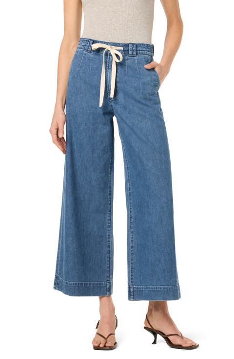 Tie Front Wide Leg Ankle Crop Trousers