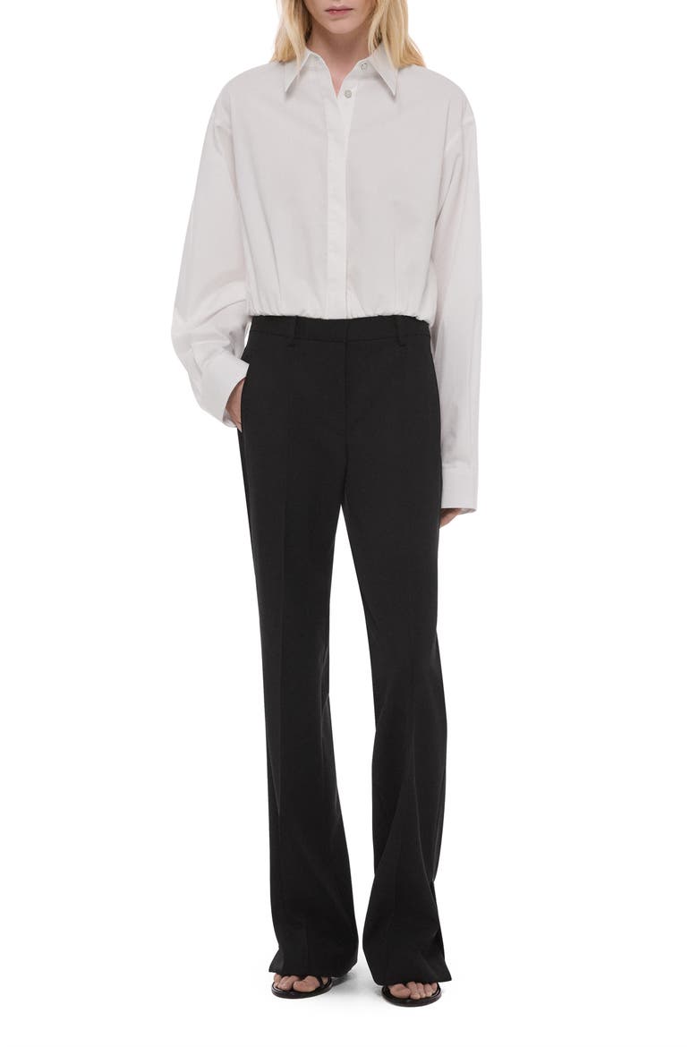 Crop Gathered Long Sleeve Cotton Shirt, Alternate, color, WHITE