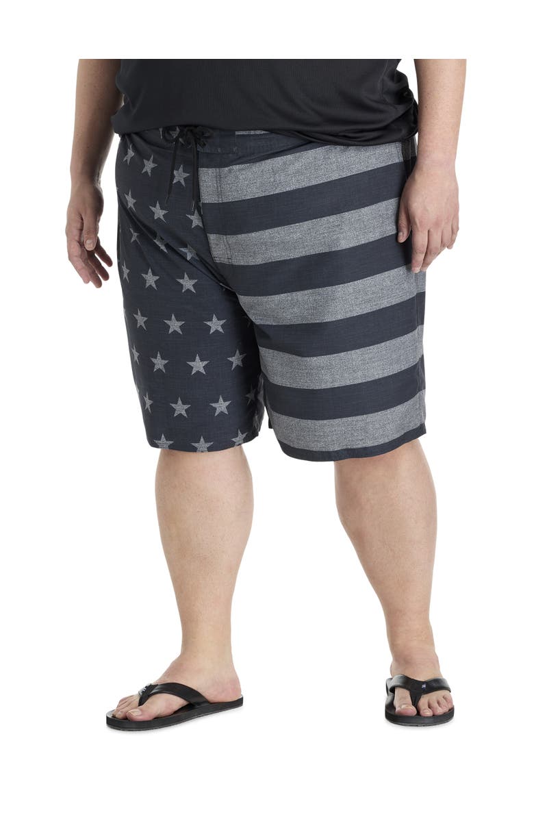 Harbor Bay by DXL Big & Tall Textured Americana Swim Trunks, Main, color, Black Multi
