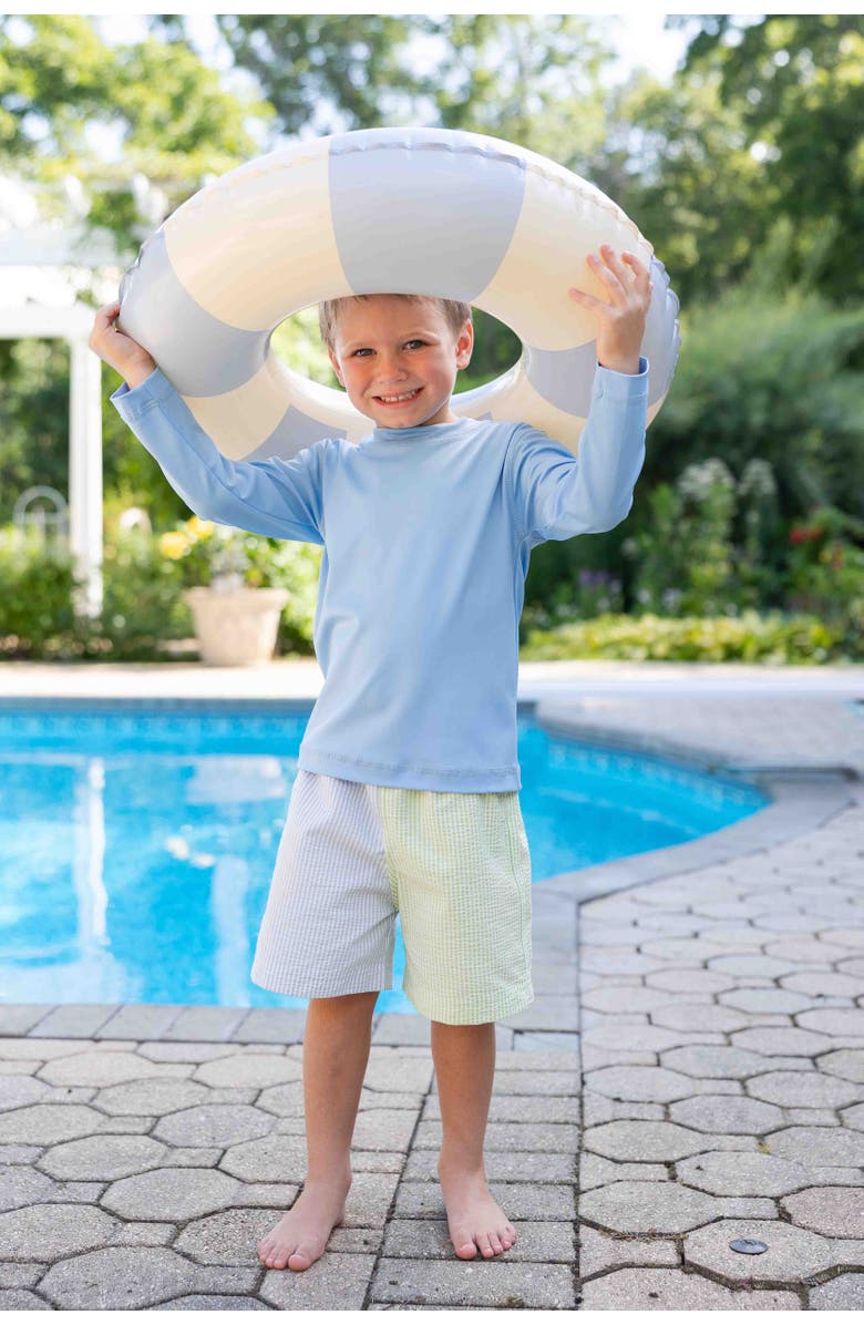 Florence Eiseman Stripe Seersucker Swim Trunk, Alternate, color, Blue, Green, Pink