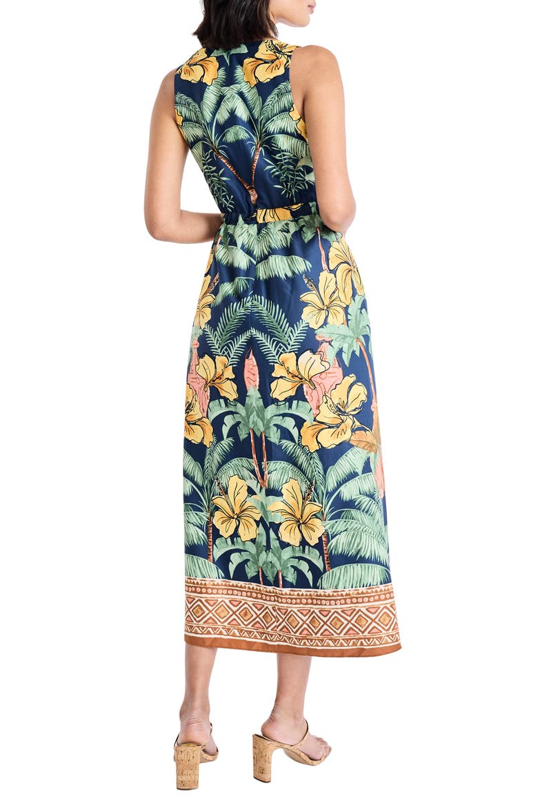 Botanical V-Neck Midi Dress, Alternate, color, TITAN/ BANANA CREAM