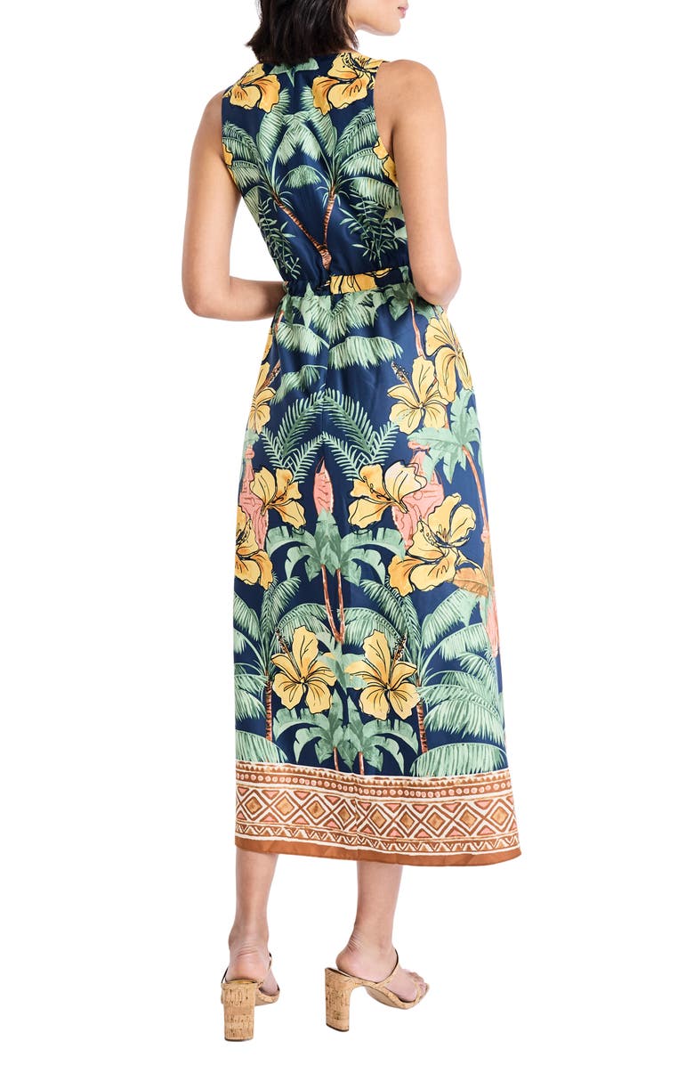 Maggy London Botanical V-Neck Midi Dress, Alternate, color, Titan/ Banana Cream