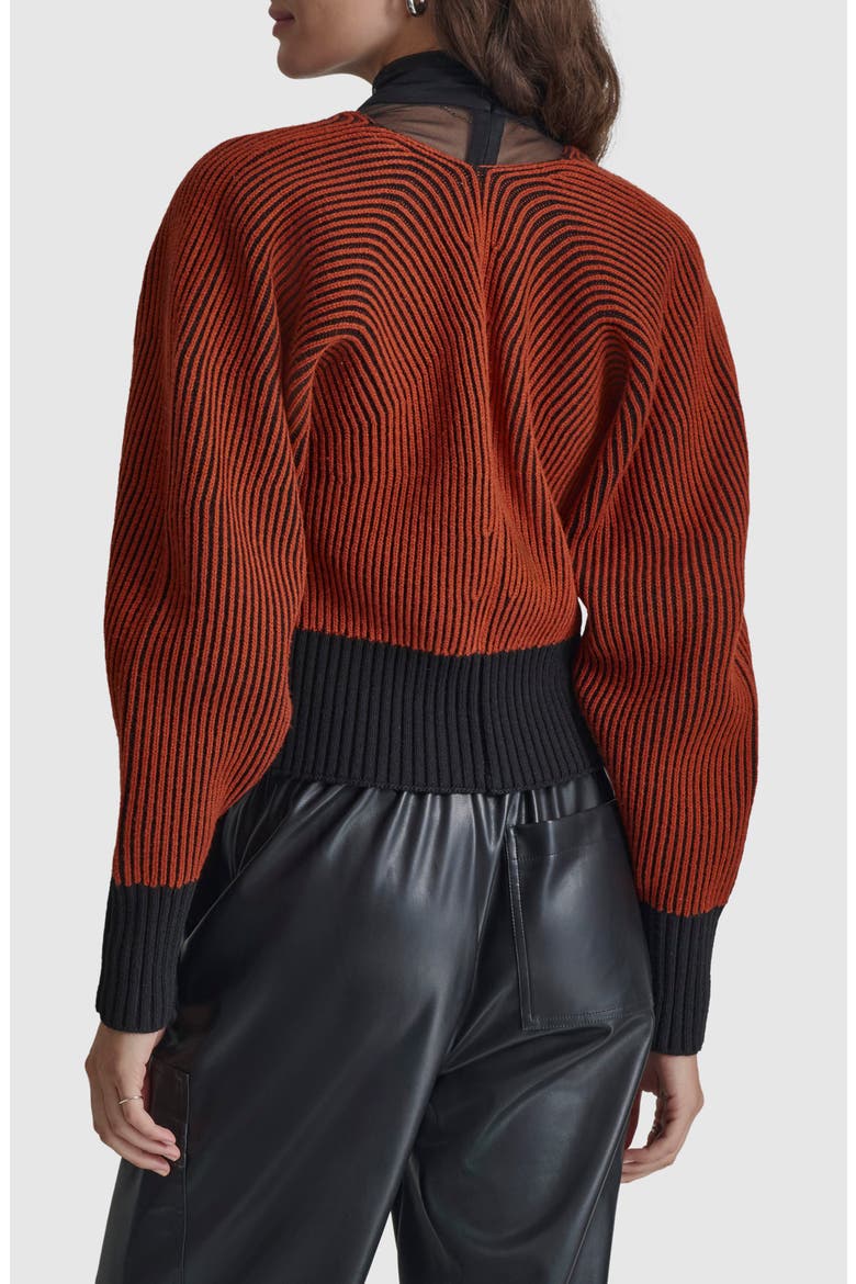 Contrast Rib Cardigan, Alternate, color, RUSSET/ BLACK