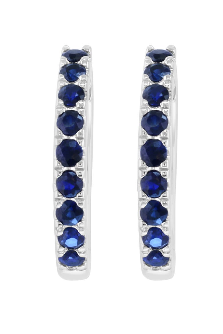 Sterling Silver Sapphire Huggie Hoop Earrings, Main, color, BLUE
