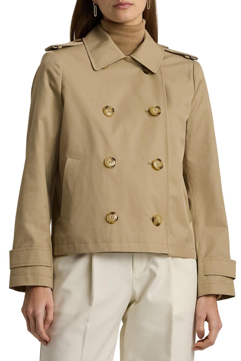 Short Cotton Blend Trench Coat, Main, color, BIRCH TAN