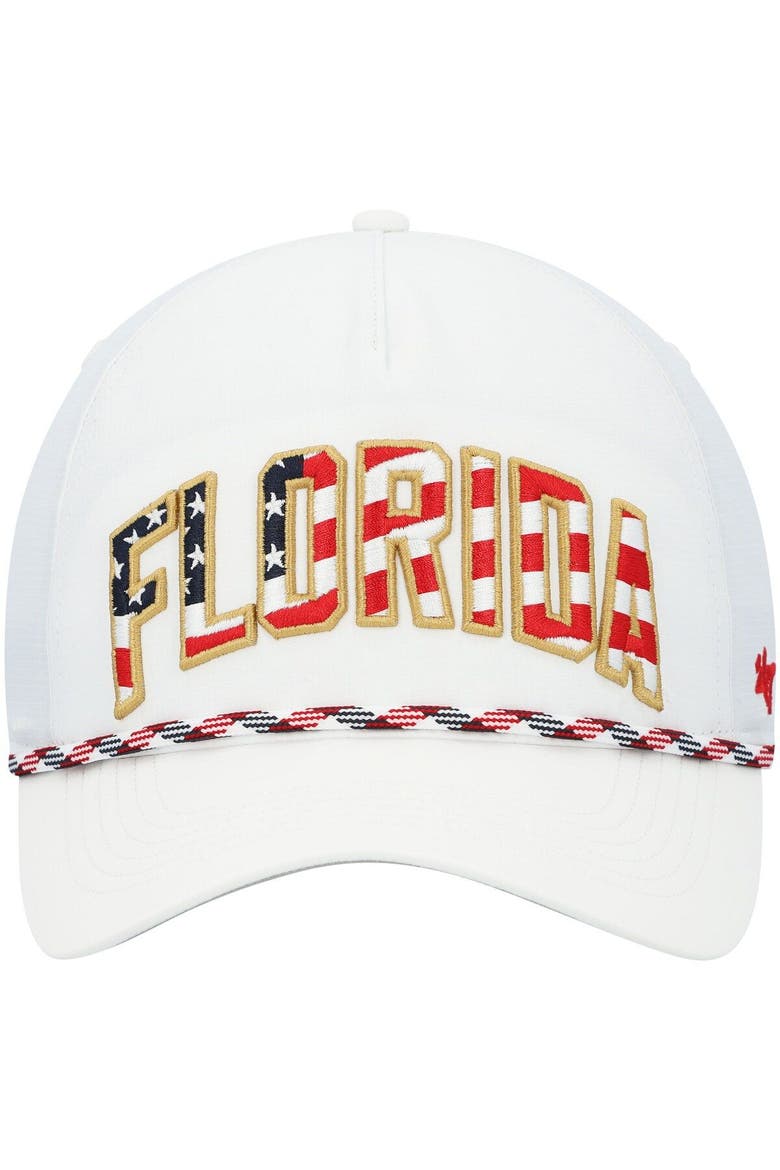 Men's '47 White Florida Gators Stars and Stripes Flag Flutter Hitch Snapback Hat, Alternate, color, White