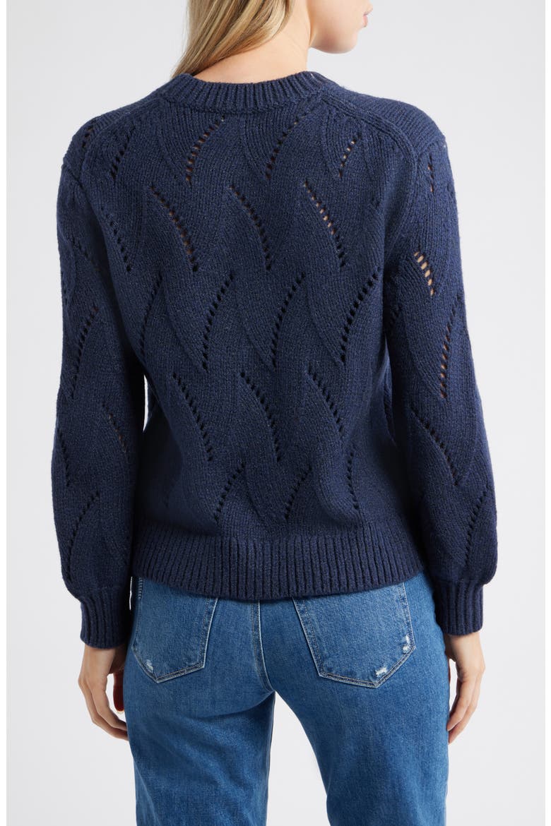 Lofty Pointelle Stitch Crewneck Sweater, Alternate, color, NAVY STILL
