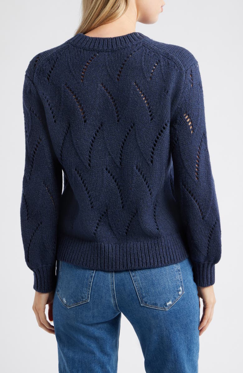 Caslon<sup>®</sup> Lofty Pointelle Stitch Crewneck Sweater, Alternate, color, Navy Still