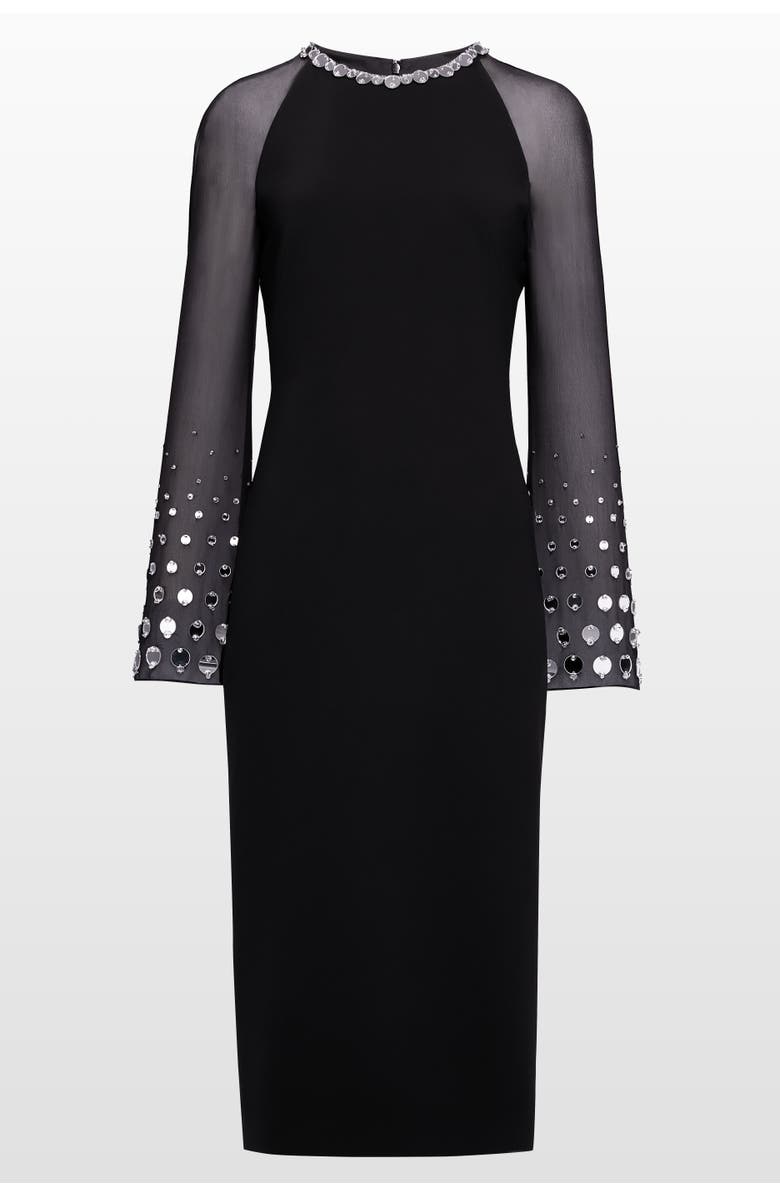 Jenny Packham Eurabia Mesh-sleeve Midi Dress, Main, color, Liquorice