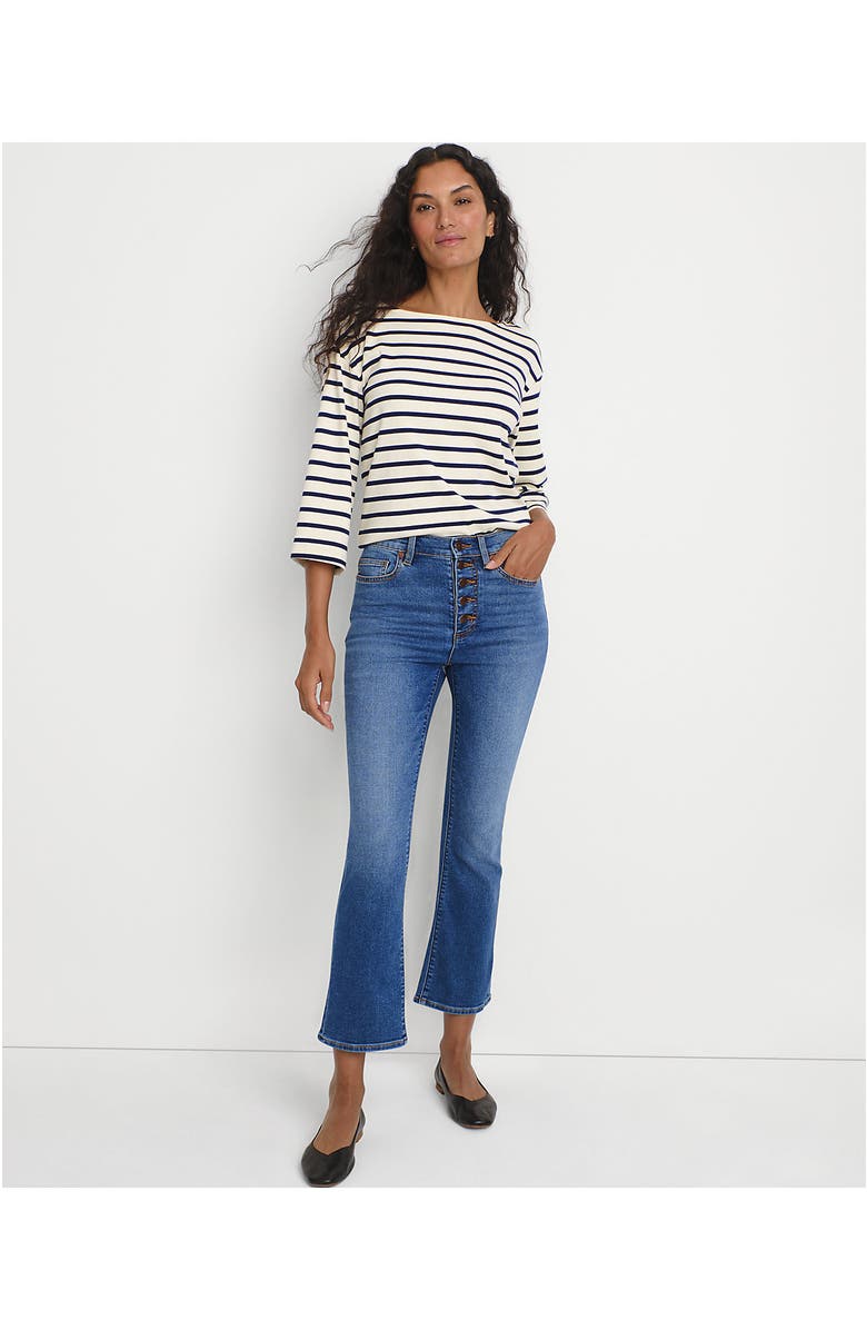 Lands' End High Rise Denim Button Front Kick Flare Crop Jeans, Alternate, color, Indigo Tide Blue