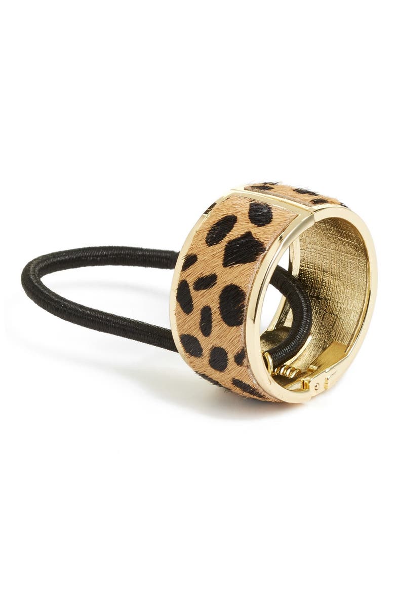 Calf Hair Cuff Ponytail Holder, Main, color, SAND LEOPARD