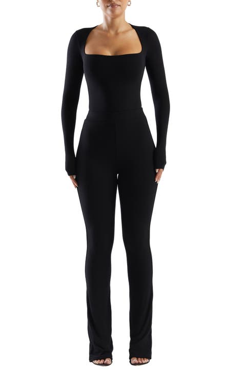 Squared Away Long Sleeve Thong Bodysuit