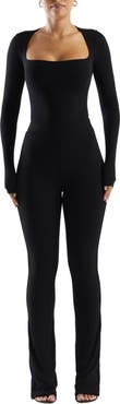 Naked Wardrobe Squared Away Long Sleeve Thong Bodysuit
