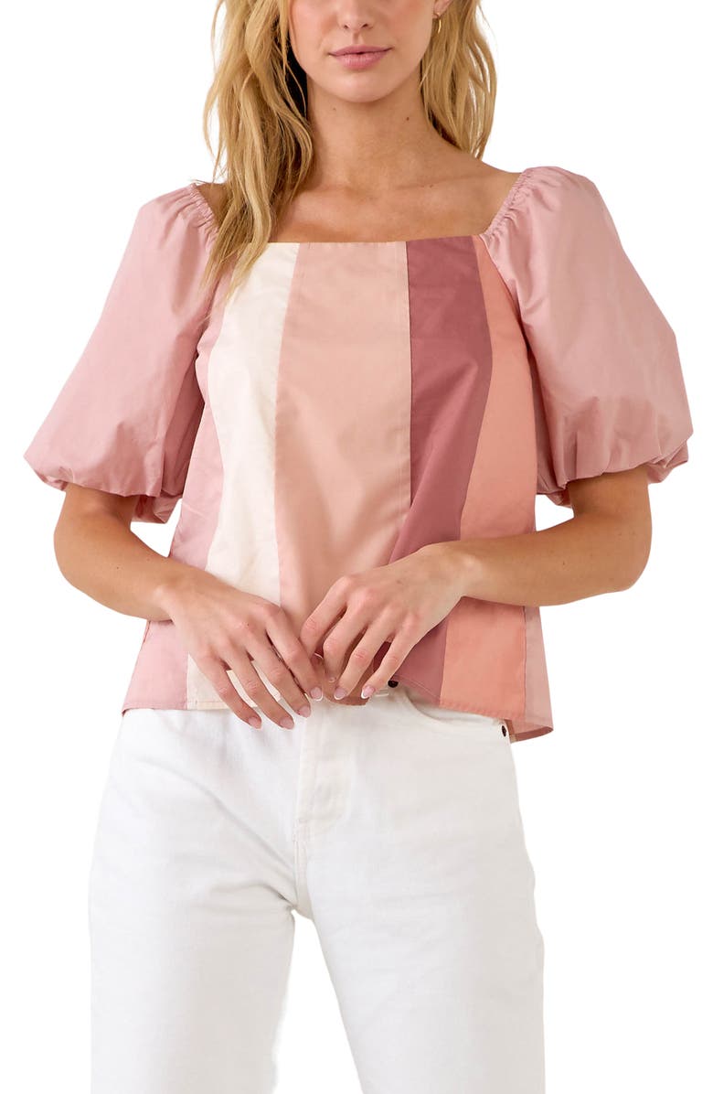 English Factory Puff Sleeve Colorblock Top, Alternate, color, Multi