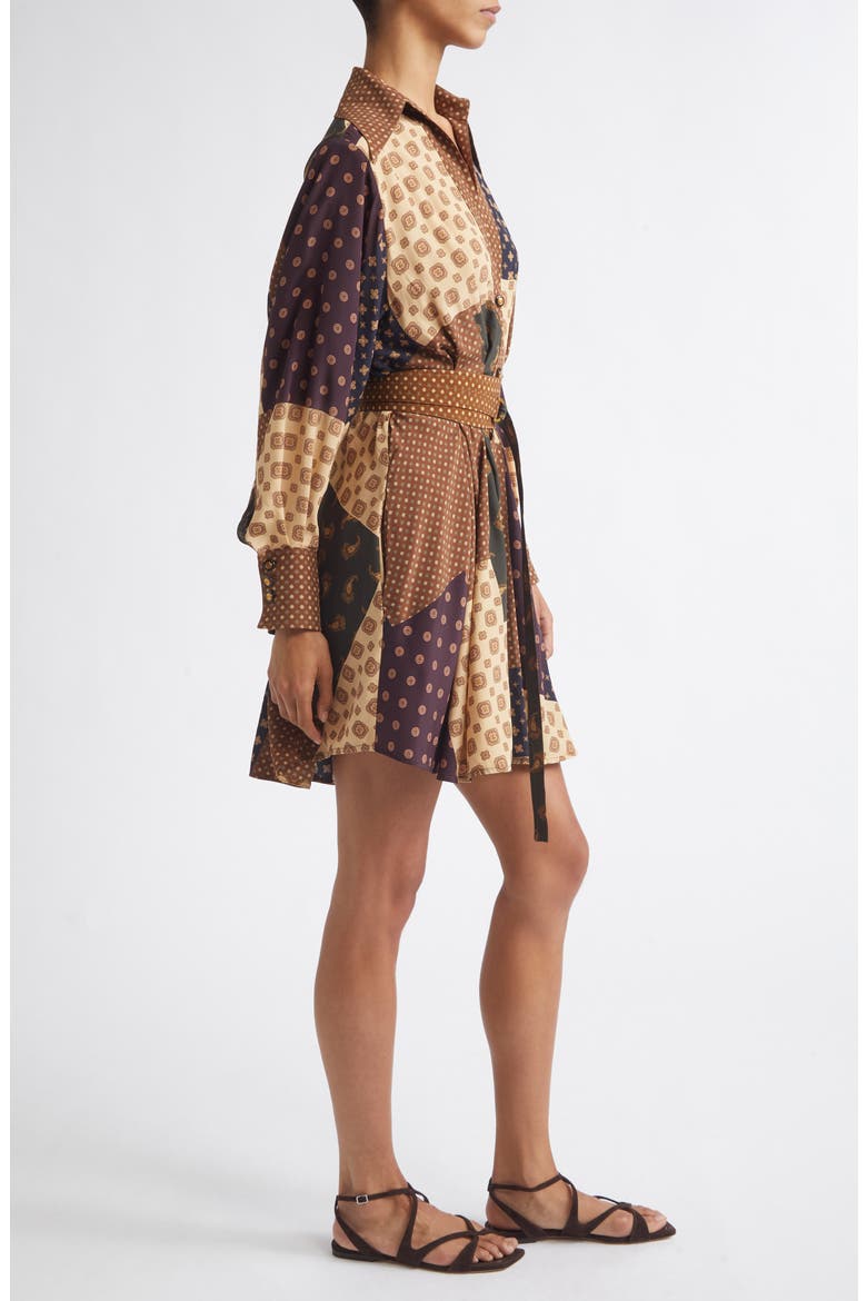 Patchwork Print Belted Long Sleeve Shirtdress, Alternate, color, GEO PATCH PRINT