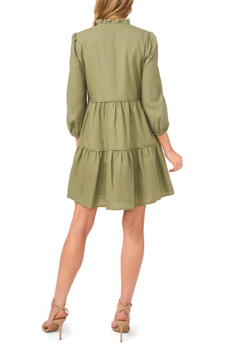 Long Sleeve Tiered Linen Blend Dress, Alternate, color, OLIVE SKY