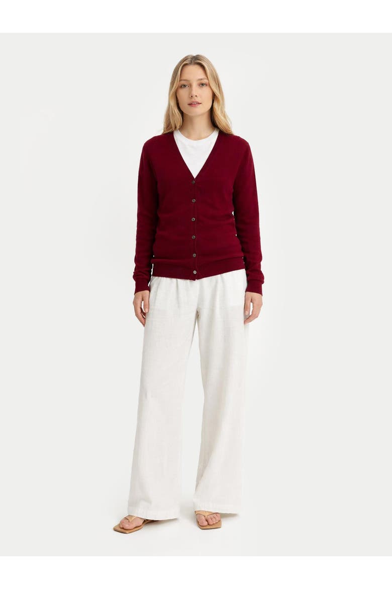 Timeless Cashmere V-Neck Cardigan, Alternate, color, bordeaux