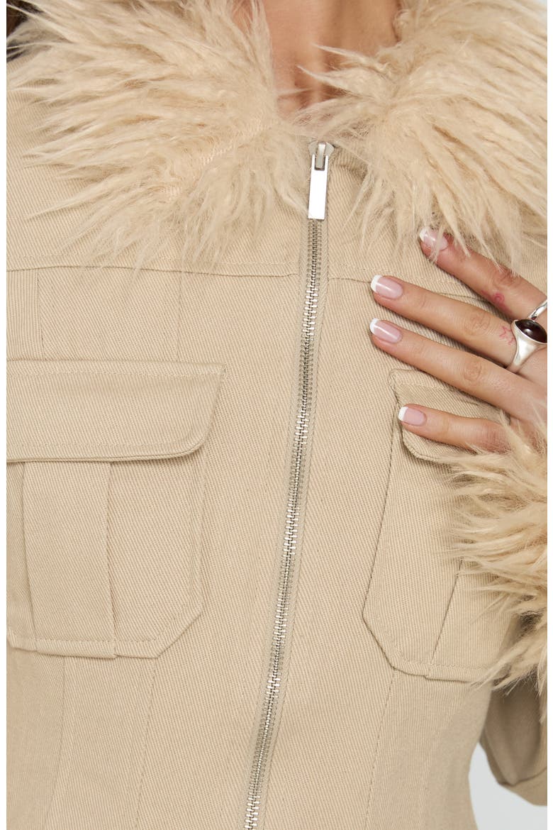 Nindie Faux Fur Contrast Jacket, Alternate, color, TAN