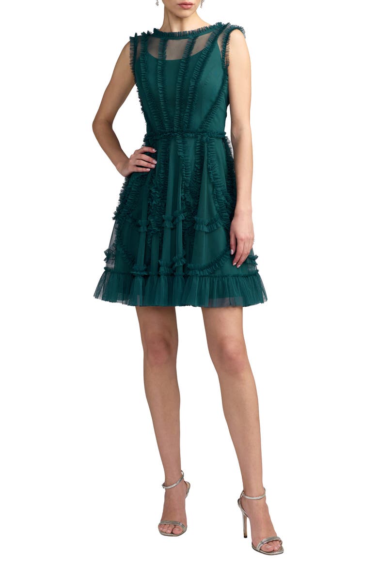 Sleeveless Ruffle High Neck Mini Dress, Main, color, Teal