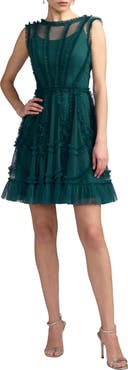 Mac Duggal Sleeveless Ruffle High Neck Mini Dress