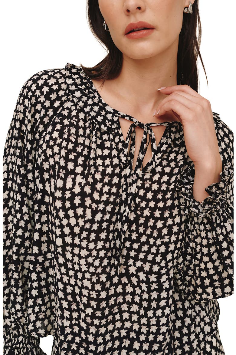 Ruffled Tie Neck Long Sleeve Top, Alternate, color, SKETCHED STARS PRINT
