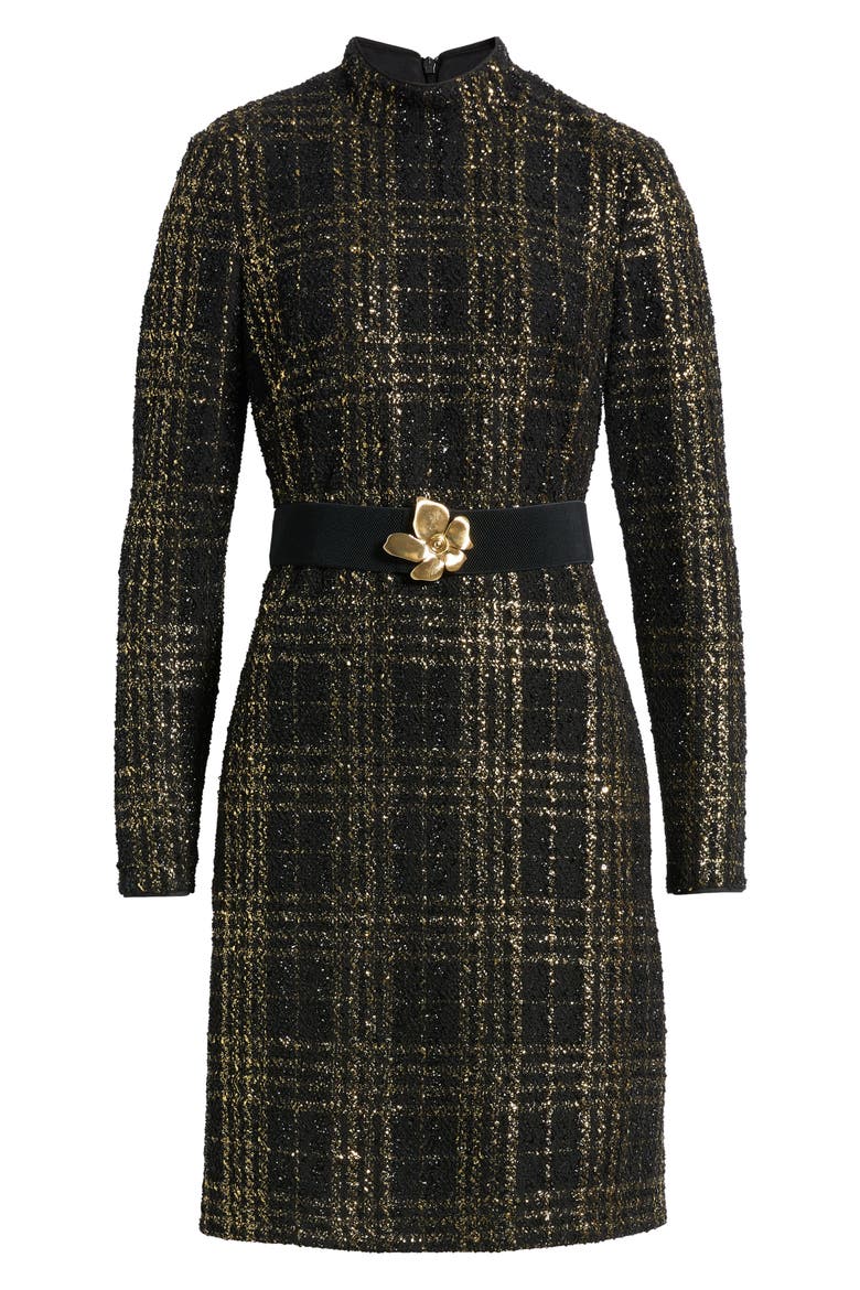 Long Sleeve Belted Dress, Alternate, color, BLACK GOLD