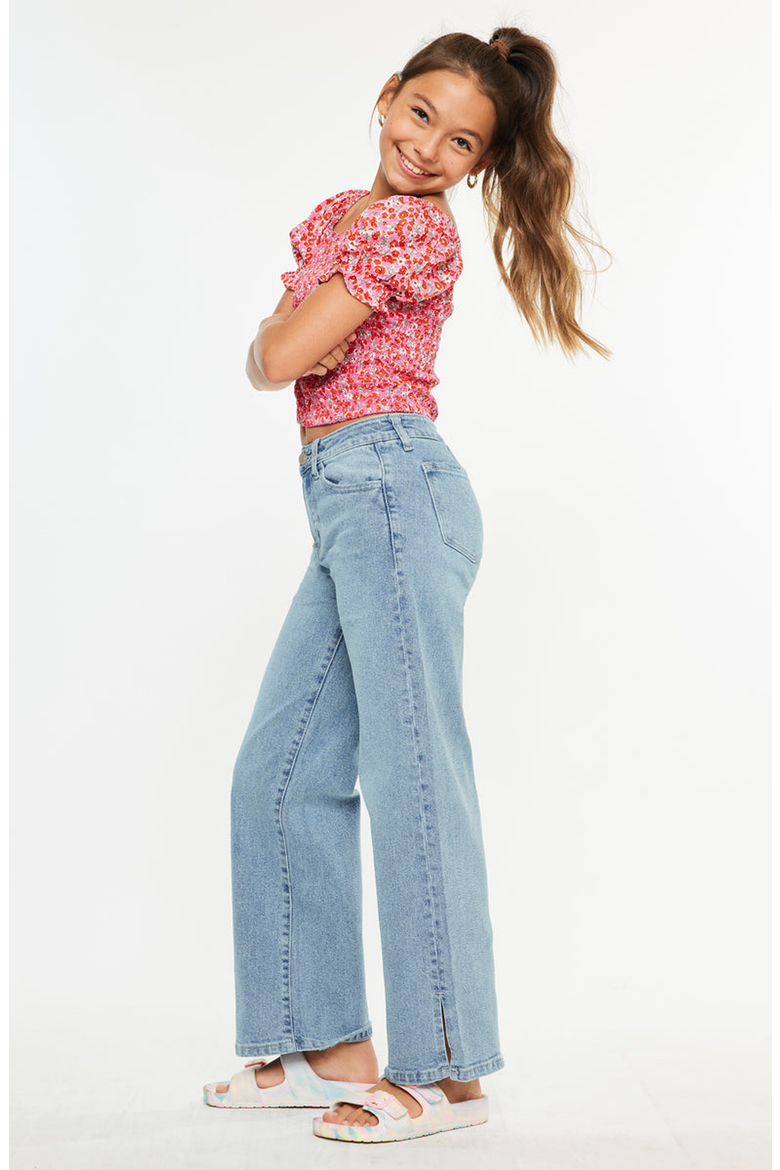 Aurora High Rise Kids Wide Leg Jeans, Alternate, color, Light Wash
