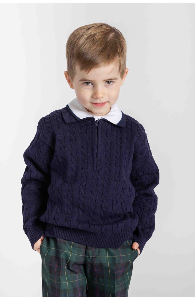 Florence Eiseman Polo Cable Sweater, Alternate, color, Navy