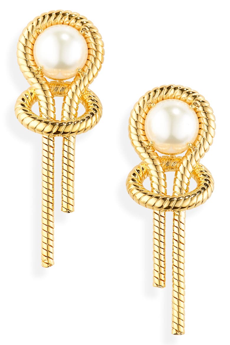 Imitation Pearl Snake Chain Knot Earrings, Main, color, GOLD