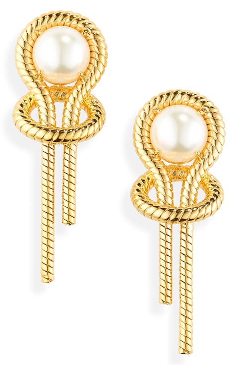 Imitation Pearl Snake Chain Knot Earrings
