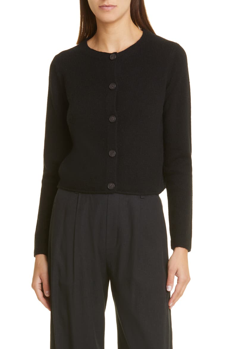 Crewneck Wool & Cashmere Cardigan, Main, color, BLACK