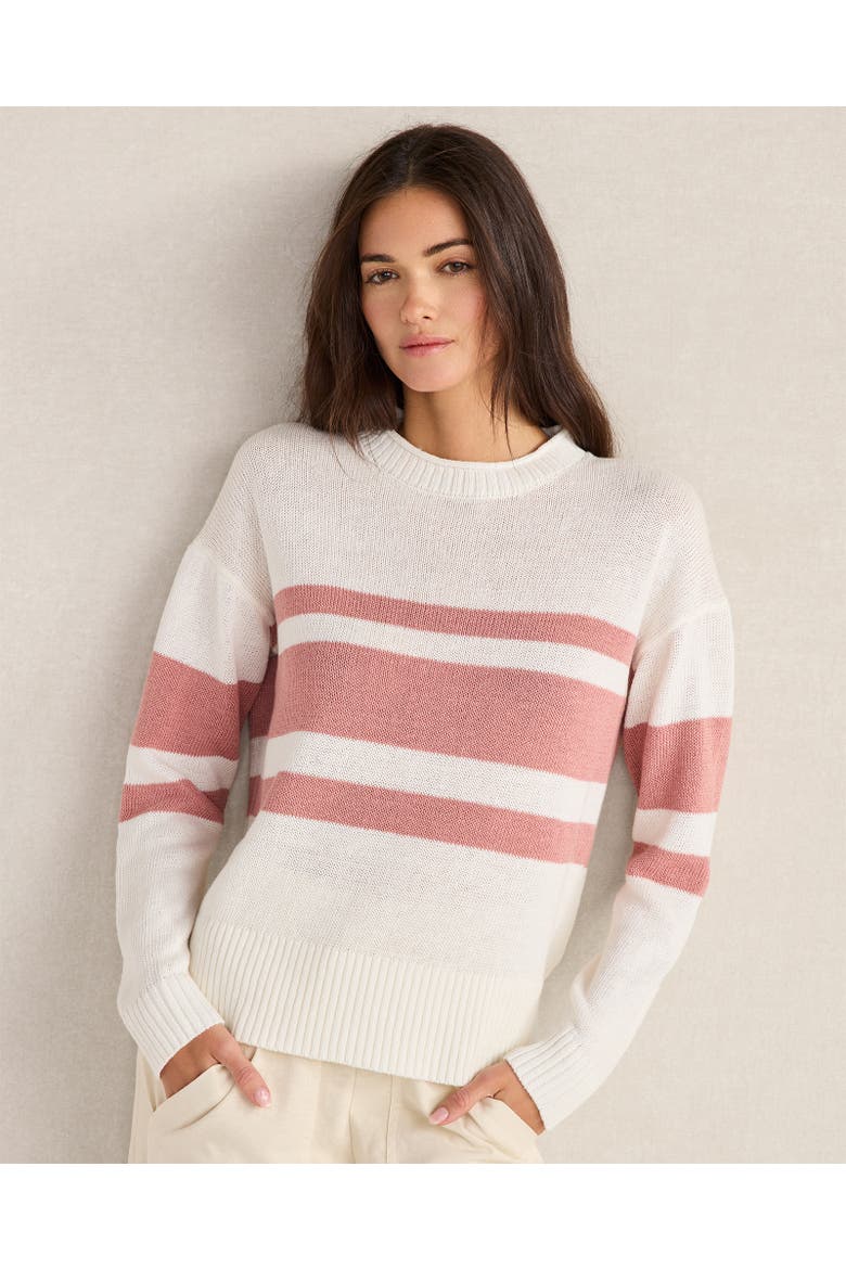 Cotton Linen Stripe Roll Neck Sweater, Main, color, Ivory/Ash Rose