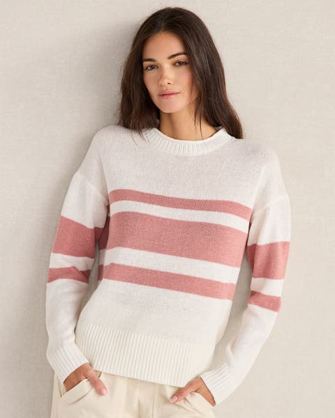 Cotton Linen Stripe Roll Neck Sweater