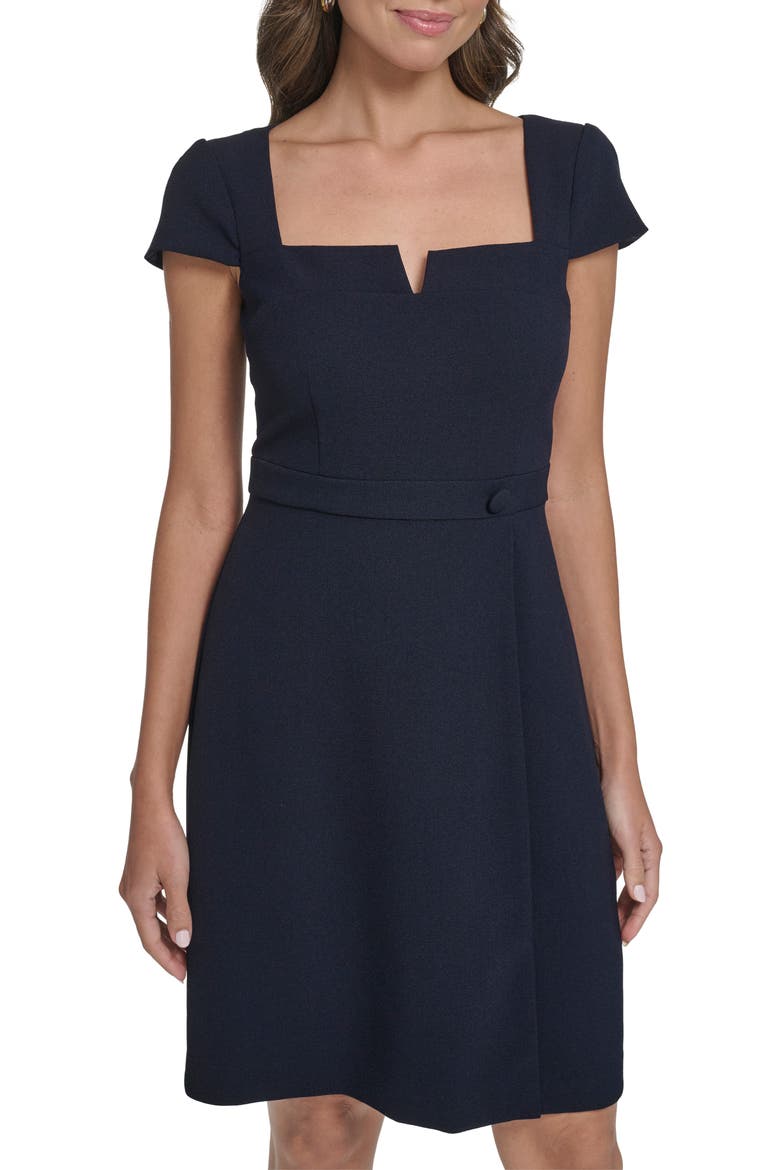 Notch Neck Crepe Dress, Alternate, color, NAVY