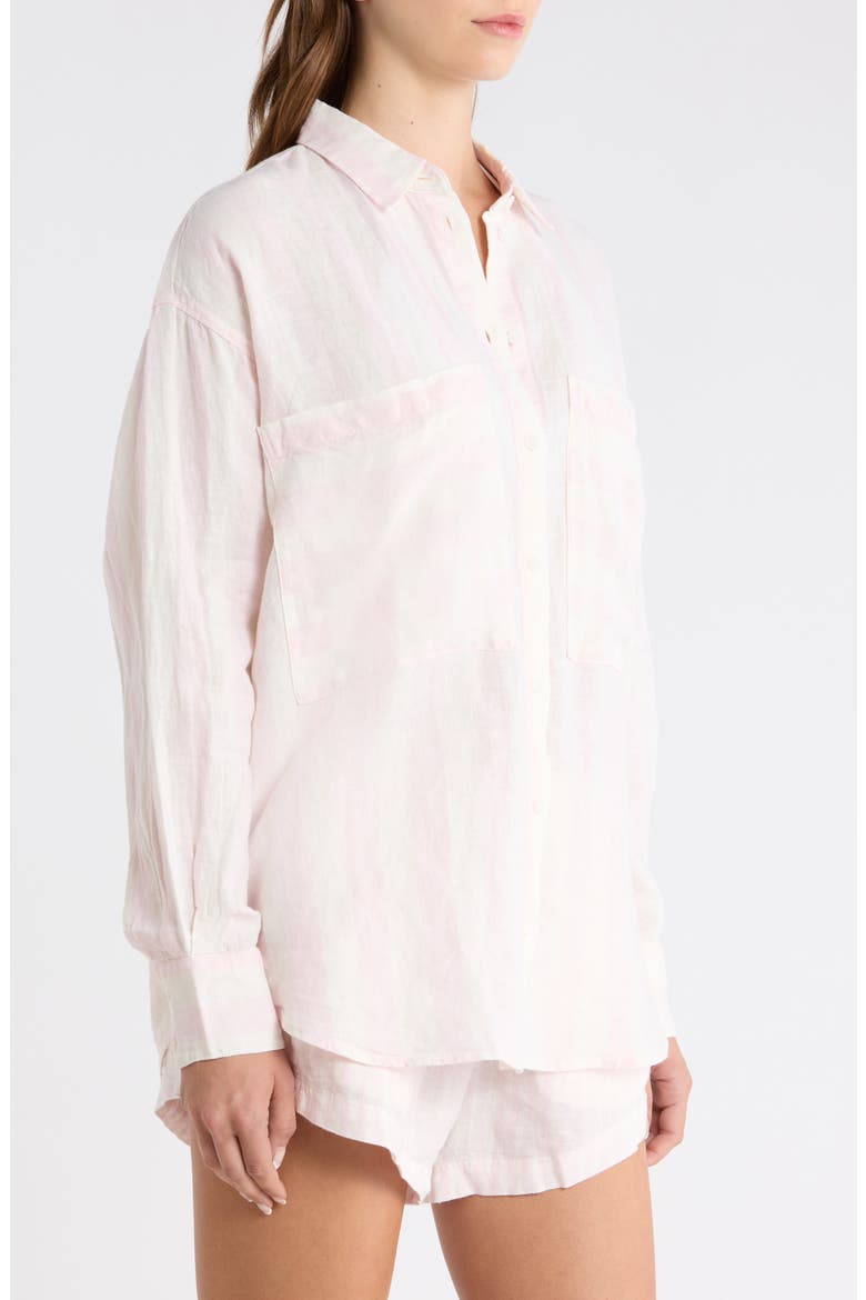 Getaway Stripe Linen Cover-Up Shirt, Alternate, color, POOLSIDE DELIGHT/ COCONUT