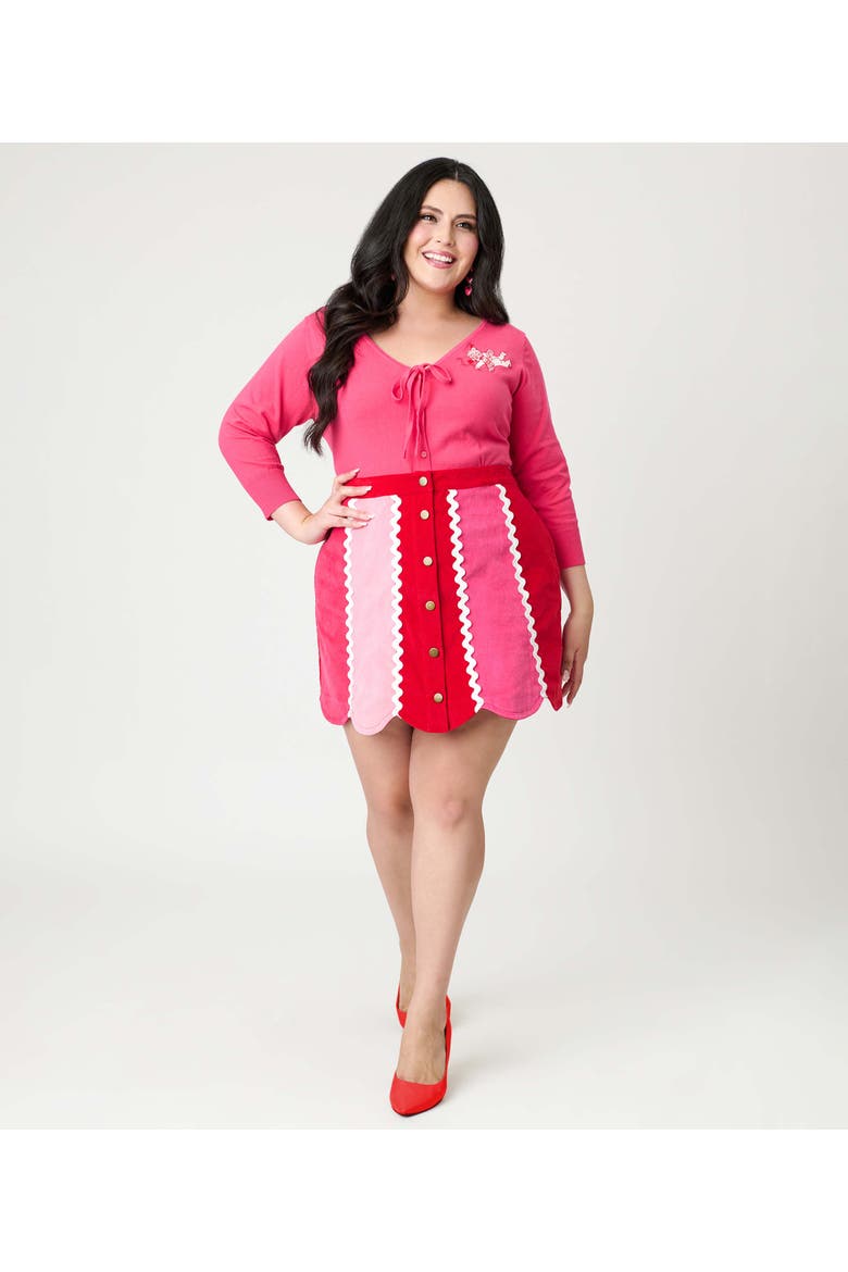 Plus Size Scallop Hem Corduroy Mini Skirt, Main, color, Red & Pink Stripe