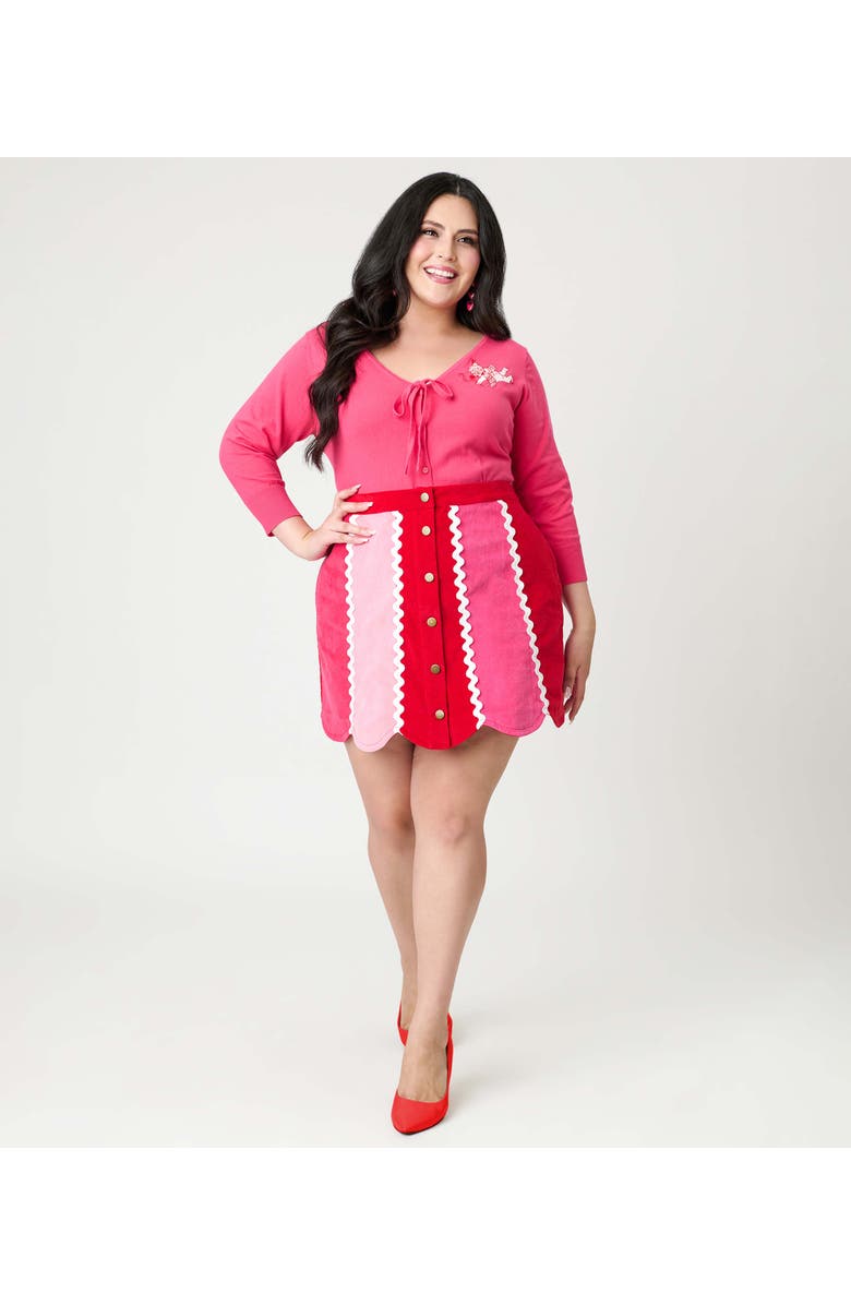 Smak Parlour Plus Size Scallop Hem Corduroy Mini Skirt, Main, color, Red & Pink Stripe