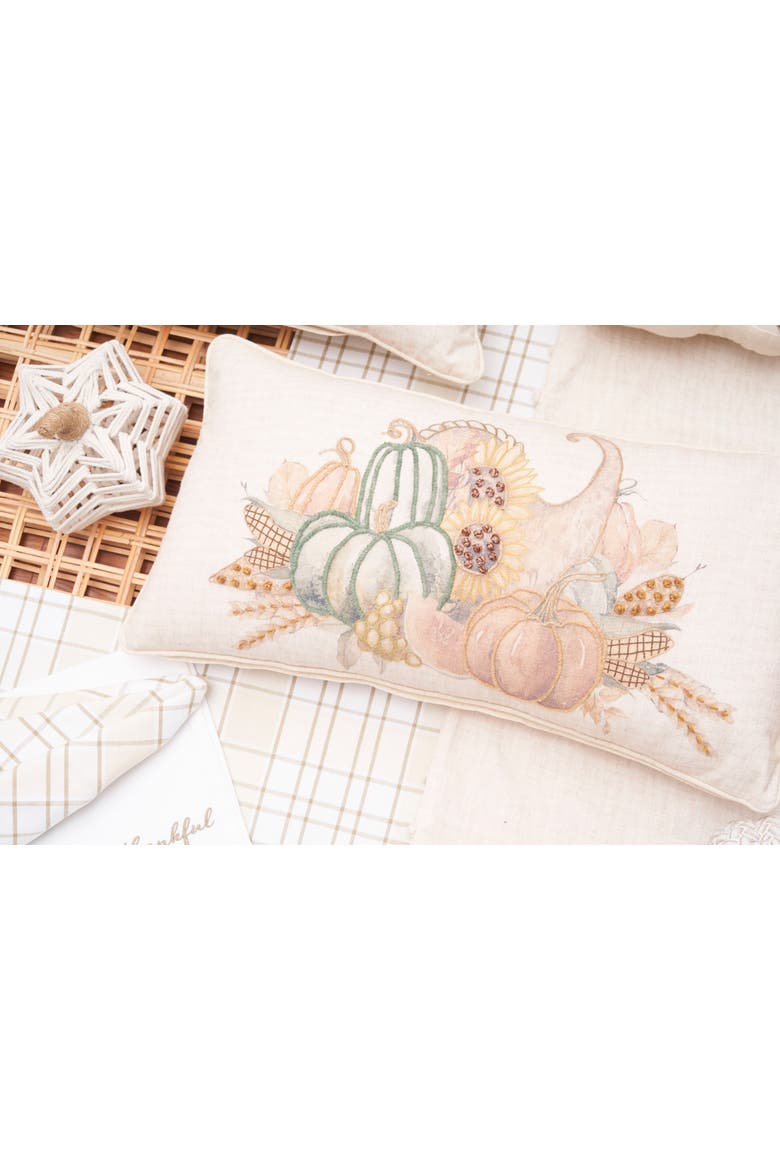Autumn Fields Cornucopia Cotton Blend Mini Thanksgiving Accent Pillow 12" x 24", Alternate, color, Beige